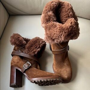 Gianvito Rossi Tan Fur-Lined Heeled Boots